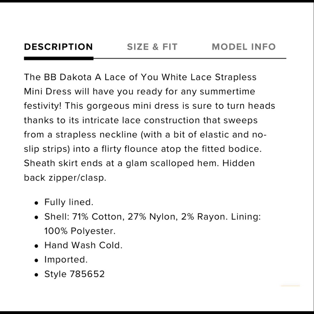 SOLD BB Dakota White Lace Strapless Mini Dress - Picture 7 of 8